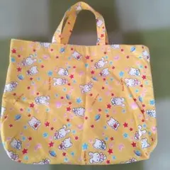 手提げバッグ レッスンバッグ イエロー うさぎとくま柄 ハンドメイド