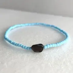 ビーズブレスレット　ターコイズブルーガラスビーズ＆スモーキークォーツ