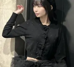 rose motif lame knit cardigan