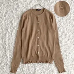 【美品】ラルフローレン 長袖 カーディガン ポロ刺繍 フリル キャメル