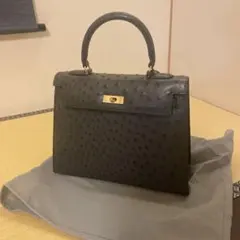 オーストリッチレザー ダークグレー バッグ フォーマル イタリア製 美 