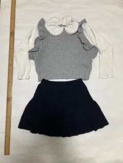 petit main フリルセーター / ニットスカートセット 120