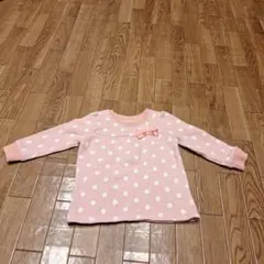 水玉模様 長袖カットソー ピンク