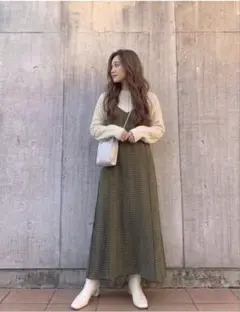 kastane ジャガードチェックパイピングキャミワンピース　夏から秋まで