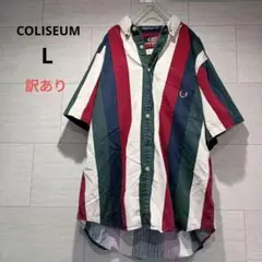 COLISEUM 訳あり　半袖シャツ　メンズ　L ストライプ　ゆったり　古着
