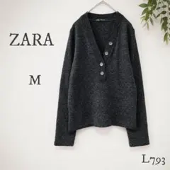 ZARA ニットカーディガン Vネック 長袖 M 灰色 ボタン 韓国風 人気のサムネイル