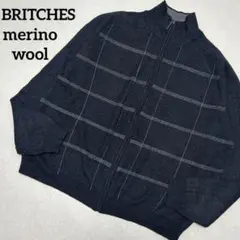 【高品質】BRITCHES 格子柄メリノウール混フルジップニットブルゾンセーター