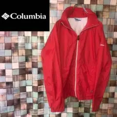 コロンビアレッド腕ロゴウィンドブレーカーナイロンジャケットM