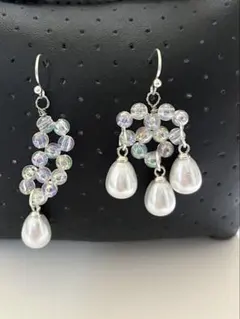 パールとクリスタルビーズのフックピアス