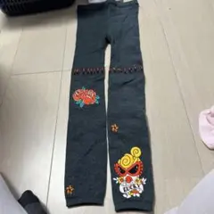 ヒスミニ　キッズタイツ　グレー 刺繍デザイン