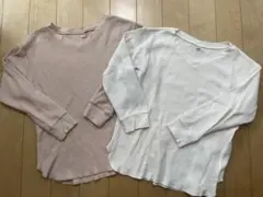 UNIQLO ワッフル生地 Vネック七分袖Tシャツ 2枚セット