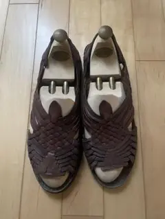 Huarache ダークブラウン レザー編み込み夏サンダル メキシコ製