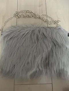 残り1週間　グレー ファー ショルダーバッグ