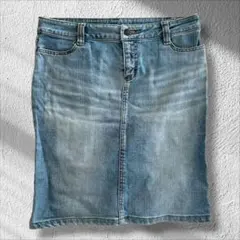 ◆シップス　デニムタイトスカート　ひざ丈　スリット　カジュアル　コットン　L