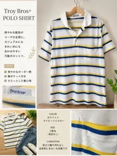 Troy Bros 半袖ポロシャツ L相当 ホワイト×ネイビー×イエローのサムネイル