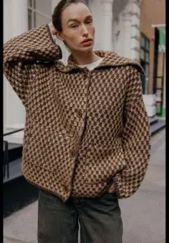 ZARA チェック柄 ニットジャケット