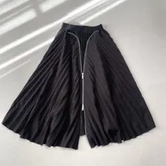 変形 ジップ プリーツ ロングスカート ブラック