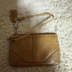 COACH ブラウンレザーポーチ ストラップ付き