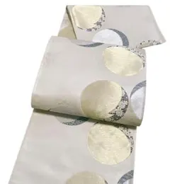 A 109袋帯 六通柄 唐織　金銀糸　花　雪輪　ベージュ　箔　正絹　フォーマル