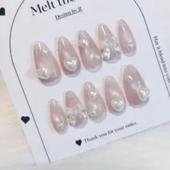 【サイズオーダー可】ネイルチップ フレンチガーリー マグネット スナ系 ハート