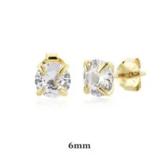 一石 ラウンド 6mm CZダイヤ 925 シンプル ピアス＊ゴールド＊