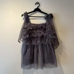 美品【apres jour clair】チュールキャミチュニック　グレー系　F