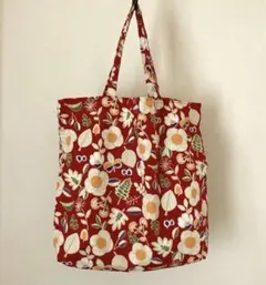 ハンドメイド　トートバッグ　ショルダーバッグ　エコバッグ　中間色の花柄