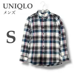 【ユニクロ】フランネルシャツ⭐︎チェック柄⭐︎S⭐︎グリーン⭐︎ホワイト⭐︎メンズ⭐︎秋冬⭐︎