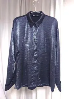 ZARA メタリック長袖シャツ ダークグレー
