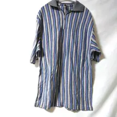 【MAXWEAR】 ストライプ ポロシャツ 半袖　メンズ　ブルー XL