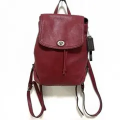 【COACH】リュック バックパック レザー ボルドー 赤 ターンロック シボ革