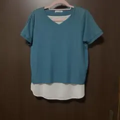 レディース 半袖 カットソー グリーン系 レイヤード風Ｆのサムネイル