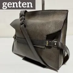 ✨genten✨ゲンテン ショルダーバッグ レザー シボ革 フラップ ブラウン