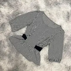 『STRAWBERRY-FIELDS』五分袖ペプラムブラウス　シャツ　ストライプ