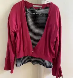 ef-deエフデ半袖ボーダーカットソー&長袖ボレロ2点セットワインレッドかわいい