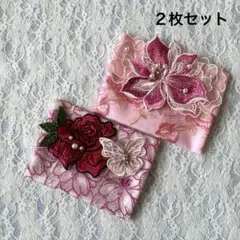 B-259 ポケットティッシュケース　レース　バラ　蝶々　ハンドメイド