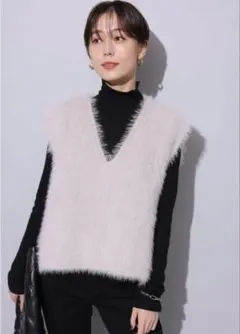 タグ付け新品未使用品　Arpege story ファーベスト　ビンクベージュ　M