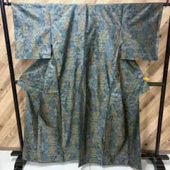 けA1047本場大島紬 着物 袷 紬 花模様 カジュアル広衿 袷着物 無地八掛のサムネイル
