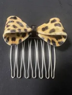 ヒョウ柄リボンヘアコーム