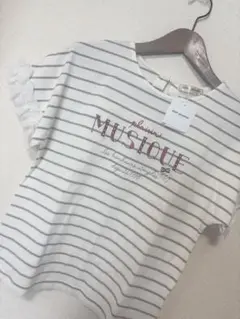 【pom ponette】新品 ボーダー 半袖Tシャツ フリル袖付き L
