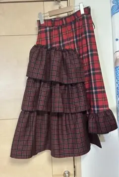 フリル付きチェック柄ロングスカート M