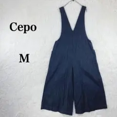 【セポ】カジュアル サロペット ワイド デニム Vネック M ネイビー