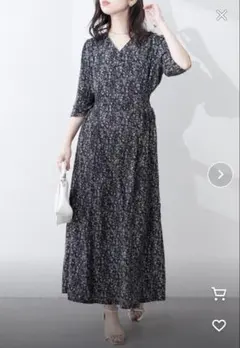 ナチュラルクチュール レトロ小花ワンピース　Lサイズ　7分袖