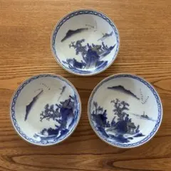 木箱付 3枚セット】大正期【九谷焼のボウル皿】15cm アンティーク