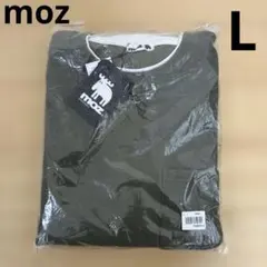 モズ　メンズ　長袖　ロンT ポケット　ロゴ　Tシャツ　グリーン　重ね着風