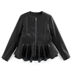 新品✨️GRLフリル付きブラックレザージャケット