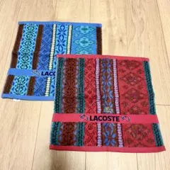 【新品未使用】ラコステ タオルハンカチ ブルー レッド 2枚組 UCHINO製