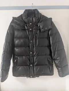 UNITED ARROWS フード付きレザーダウンジャケット 黒