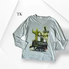 TK グレー グラフィック Vネック長袖カットソー 綿混 プルオーバー 3 Lのサムネイル