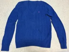 PORO Ralph Lauren 青 ケーブルニット Vネックセーター